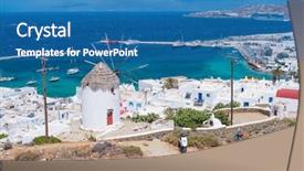  Presentation with water ship - Colorful presentation theme enhanced with agricultural museum bonis' windmill backdrop and a teal colored foreground
