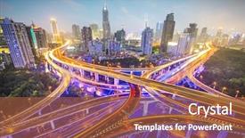  Presentation with china shanghai - Audience pleasing presentation theme consisting of view and skyline over highway backdrop and a tawny brown colored foreground