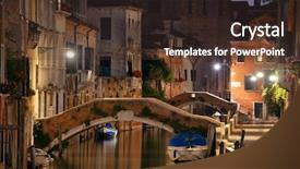  Presentation with canal - Presentation theme featuring view at night with bridge background and a  colored foreground