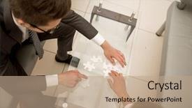  Presentation with people - Slide set having view business people collect puzzle background and a coral colored foreground