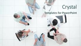  Presentation with team business top view - Colorful PPT layouts enhanced with view business team discussing interesting backdrop and a sky blue colored foreground