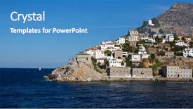  Presentation with island - PPT layouts having view-cape-of-hydra-island background and a teal colored foreground
