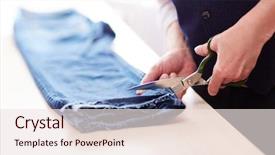  Presentation with jeans - Audience pleasing slide deck consisting of view closeup of man cutting backdrop and a sky blue colored foreground