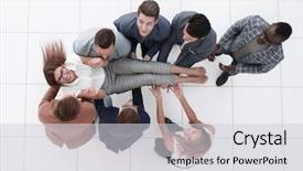  Presentation with project manager - Slides featuring view colleagues throws the project background and a light gray colored foreground