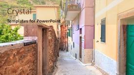  Presentation with residential - Audience pleasing slide set consisting of view-down-a-narrow-residential backdrop and a coral colored foreground