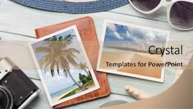  Presentation with passport travel - PPT theme featuring view flat lay photos taken background and a coral colored foreground