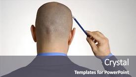  Presentation with man head in hands - Slide deck with view from a bald head background and a gray colored foreground