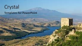  Presentation with volcano - Cool new PPT theme with pozzillo lake on background volcano backdrop and a light blue colored foreground