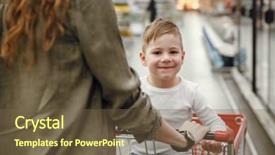  Presentation with supermarket trolley - Colorful PPT theme enhanced with view from back of mather with son which sitting in shopping trolley and looking at the camera in the supermarket backdrop and a tawny brown colored foreground