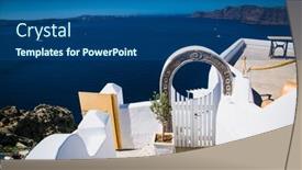  Presentation with santorini - Slides with view-from-balcony-in-thira background and a ocean colored foreground