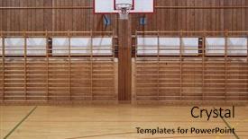  Presentation with basketball court - PPT theme enhanced with view from center court background and a coral colored foreground