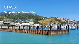  Presentation with beach - PPT theme consisting of view-from-ferry-on-approach background and a teal colored foreground