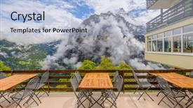  Presentation with mountain view - Cool new slides with view from hotel or restaurant backdrop and a  colored foreground