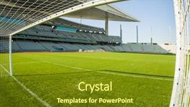  Presentation with football stadium - Beautiful PPT layouts featuring view from inside the goal backdrop and a tawny brown colored foreground