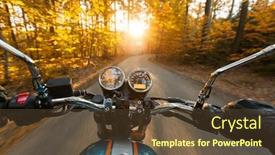  Presentation with driver - Cool new PPT theme with view from motorcycle driver perspective riding in forest during sunrise backdrop and a tawny brown colored foreground