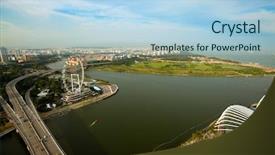  Presentation with singapore - Beautiful presentation theme featuring view from roof marina bay backdrop and a light blue colored foreground