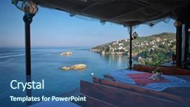  Presentation with restaurant - Beautiful PPT theme featuring view from terrace restaurant montenegro backdrop and a ocean colored foreground