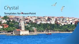  Presentation with tower - PPT theme with view-from-the-bosphorus background and a arctic colored foreground