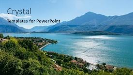  Presentation with green lake - Theme featuring view-from-the-green-hills background and a light blue colored foreground