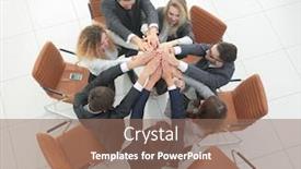  Presentation with team business top view - Audience pleasing theme consisting of view from the top business team joining their palms backdrop and a coral colored foreground