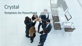  Presentation with team business top view - Slide set enhanced with view from the top business background and a sky blue colored foreground