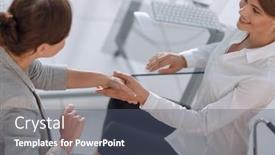  Presentation with desktop - PPT theme enhanced with view-from-the-top-business background and a gray colored foreground