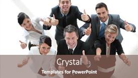  Presentation with team business top view - PPT theme featuring view from the top happy business team showing thumb up background and a violet colored foreground