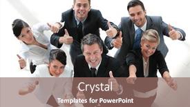  Presentation with team business top view - Slide deck consisting of view from the top happy business team showing thumb up background and a violet colored foreground