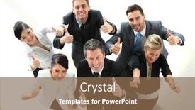  Presentation with team business top view - Presentation theme enhanced with view from the top happy business team showing thumb up background and a violet colored foreground