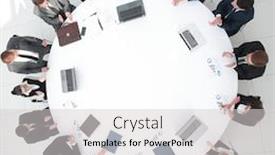  Presentation with round table - PPT theme having view-from-the-top-meeting background and a light gray colored foreground