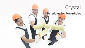  Presentation with paint roller - Amazing slides having view from the top a group of decorators with a paint roller backdrop and a sky blue colored foreground