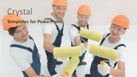  Presentation with paint roller - Presentation theme featuring view from the top a group of decorators with a paint roller background and a lemonade colored foreground