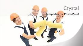  Presentation with paint roller - Slide set with view from the top a group of decorators with a paint roller background and a sky blue colored foreground