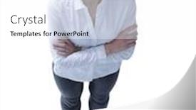  Presentation with business growth - PPT theme consisting of view from the top in full growth confident young business lady background and a white colored foreground