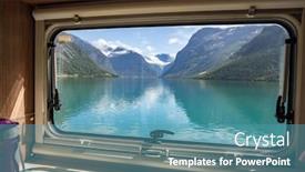  Presentation with caravan - Presentation design having view-from-the-window background and a teal colored foreground