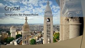  Presentation with paris france - Slide set enhanced with view from top of sacre coeur cathedral in paris france background and a light blue colored foreground