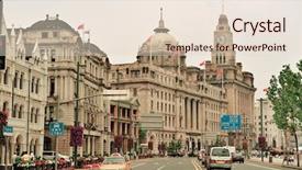  Presentation with old buildings - PPT theme featuring view in waitan of shanghai background and a lemonade colored foreground