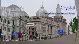  Presentation with old buildings - Cool new slide set with view in waitan of shanghai backdrop and a sky blue colored foreground