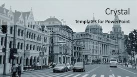  Presentation with old buildings - Cool new PPT layouts with view in waitan of shanghai backdrop and a light gray colored foreground