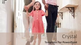  Presentation with sex - PPT layouts enhanced with view inside hallway as same sex male couple with daughter open front door of home background and a coral colored foreground