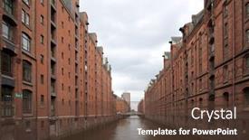  Presentation with hamburg - PPT theme consisting of view into a channel at the speicherstadt historic warehouse district at hamburg harbor background and a tawny brown colored foreground