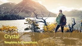  Presentation with business woman standing on maze - Beautiful presentation theme featuring view lake district of argentina backdrop and a tawny brown colored foreground