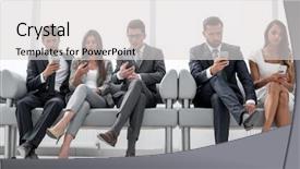  Presentation with confirmation business - Slide deck having view many people using mobile - business colleagues with their smartphones background and a light gray colored foreground