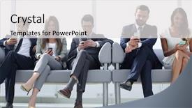  Presentation with smartphones - Audience pleasing presentation theme consisting of view many people using mobile - business colleagues with their smartphones backdrop and a light gray colored foreground
