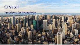  Presentation with city of chicago aerial view - Colorful slide deck enhanced with view new york city manhattan backdrop and a light blue colored foreground