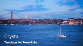  Presentation with boat river - PPT layouts enhanced with view-of-25-de-abril background and a ocean colored foreground