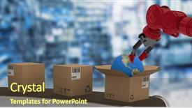  Presentation with arm robot - Theme having view of 3d red robot background and a tawny brown colored foreground