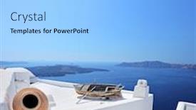  Presentation with santorini - Beautiful slide deck featuring view of a building on santorini island greece backdrop and a light gray colored foreground