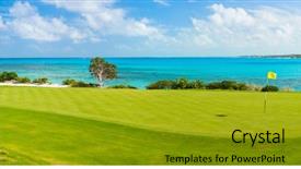  Presentation with golf course - Colorful presentation theme enhanced with view of a coastal golf backdrop and a gold colored foreground