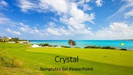  Presentation with golf course - Colorful slide set enhanced with view of a coastal golf backdrop and a gold colored foreground